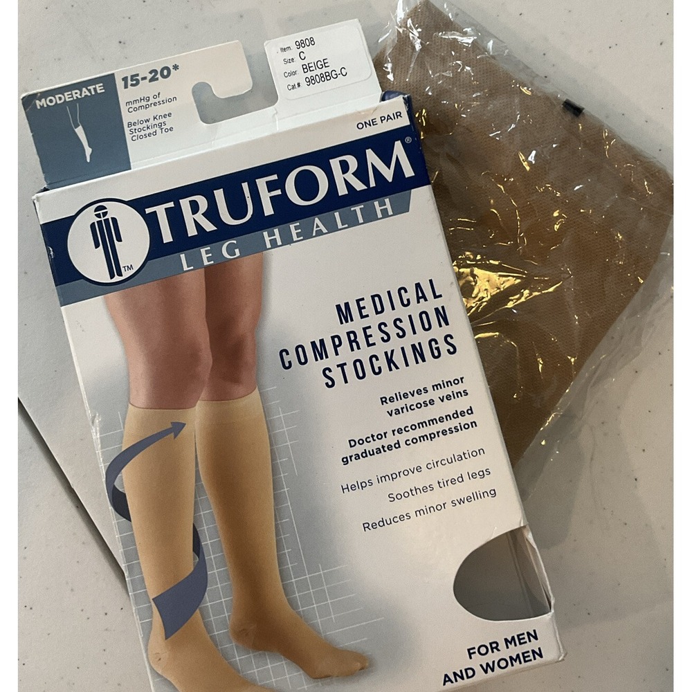 Compression Stockings 15-20 Truform Below Knee Support  Sz C Beige‎ 9808